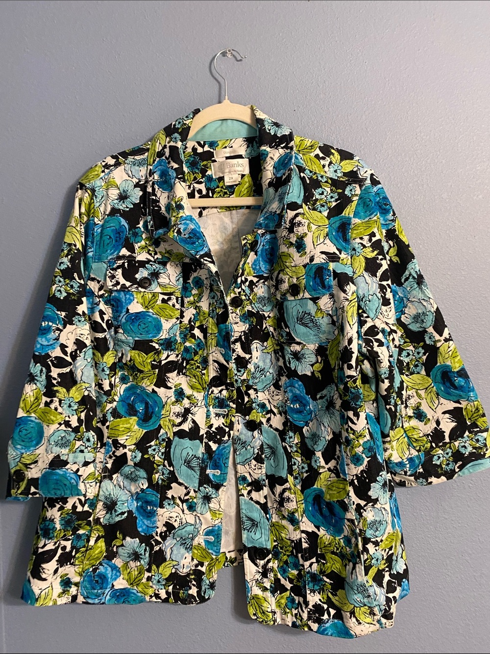 CJ Banks Blue & Green Floral Button-Down Shirt Jacket